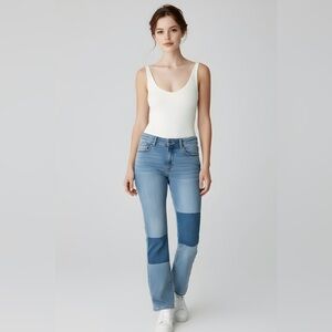 EUC Loft SZ 00 blue flare crop 5-pocket jeans W/slight flare leg/waist 24”-26”